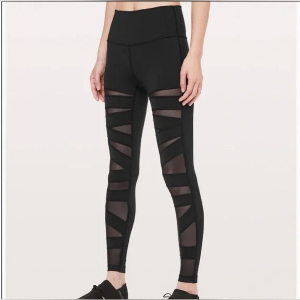Lululemon Athletica Criss Cross Mesh Leggings Women's size 2 Black 25 inch "